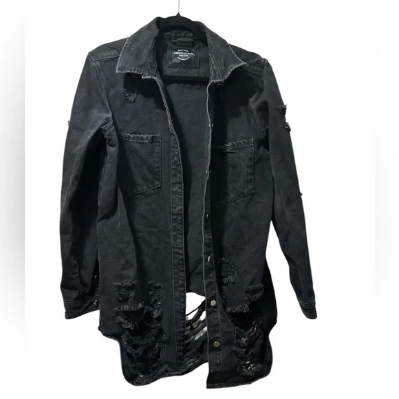 American Bazi Jackets & Blazers - American Bazi Ladies Black Distressed Denim Jacket
